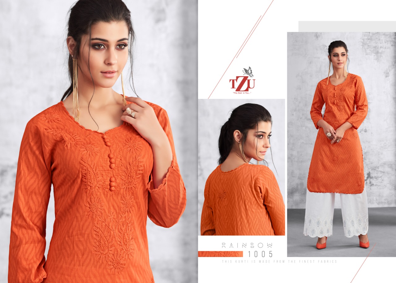 Tzu rainbow vol 2 charming look cotton Jacquard Embroided colorful Kurties with plazzo