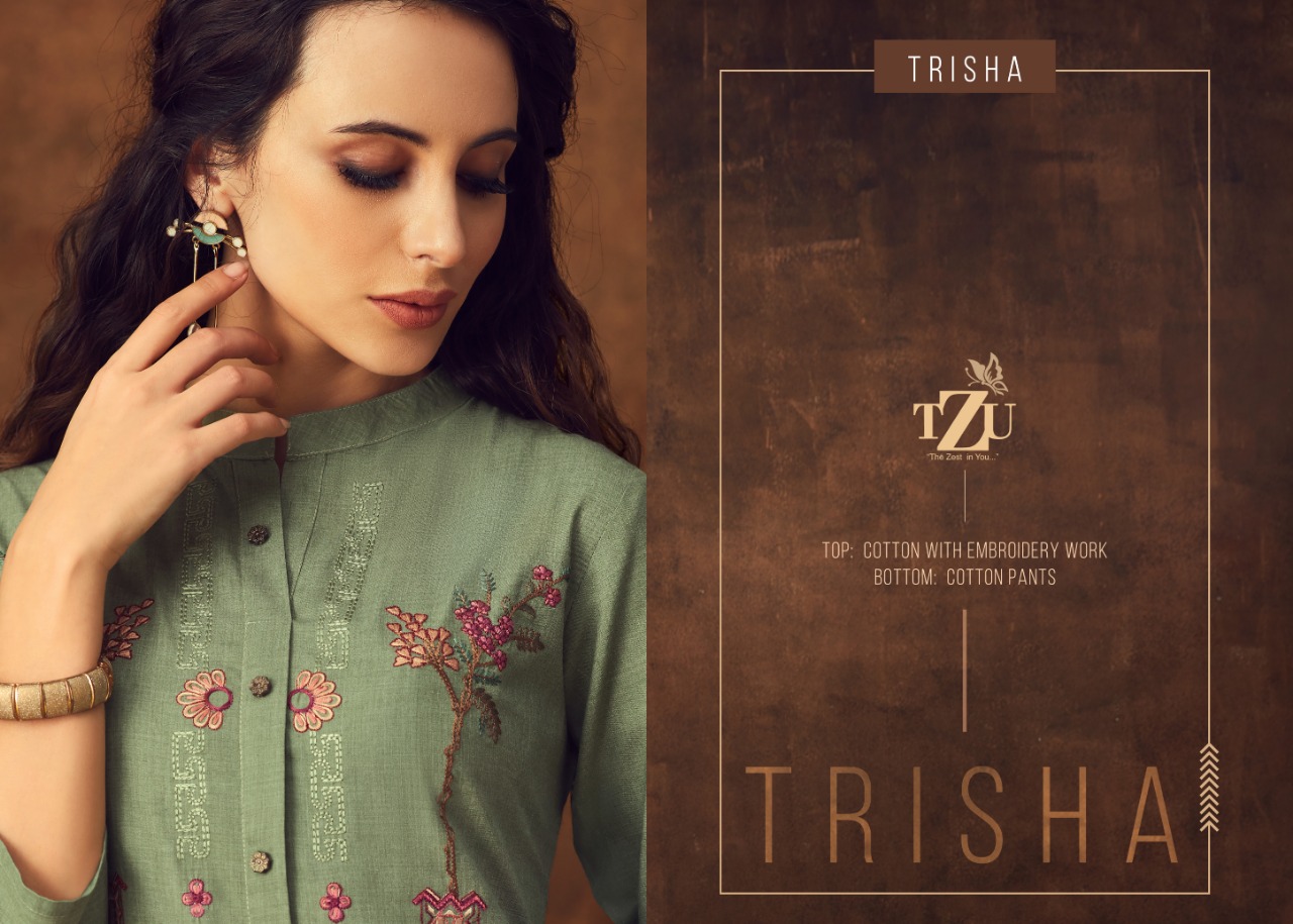 Tzu Trisha modern Trendy cotton Embroidered Kurties with Pants