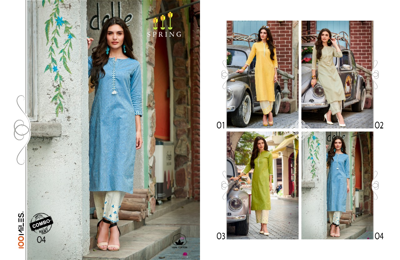 100 miles spring embroidered kurties with designer pants collection