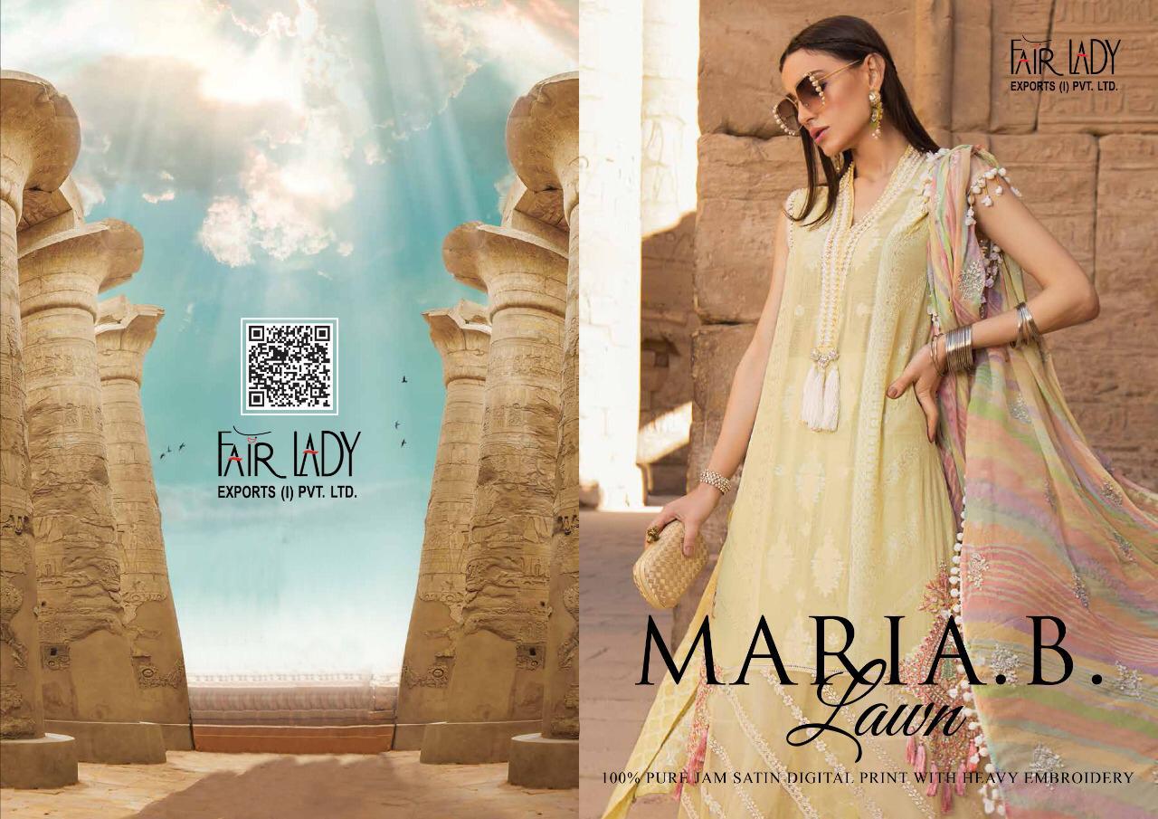 Fairlady maria b lawn digital printed pakistani dress Material with lawn and chiffon dupatta available