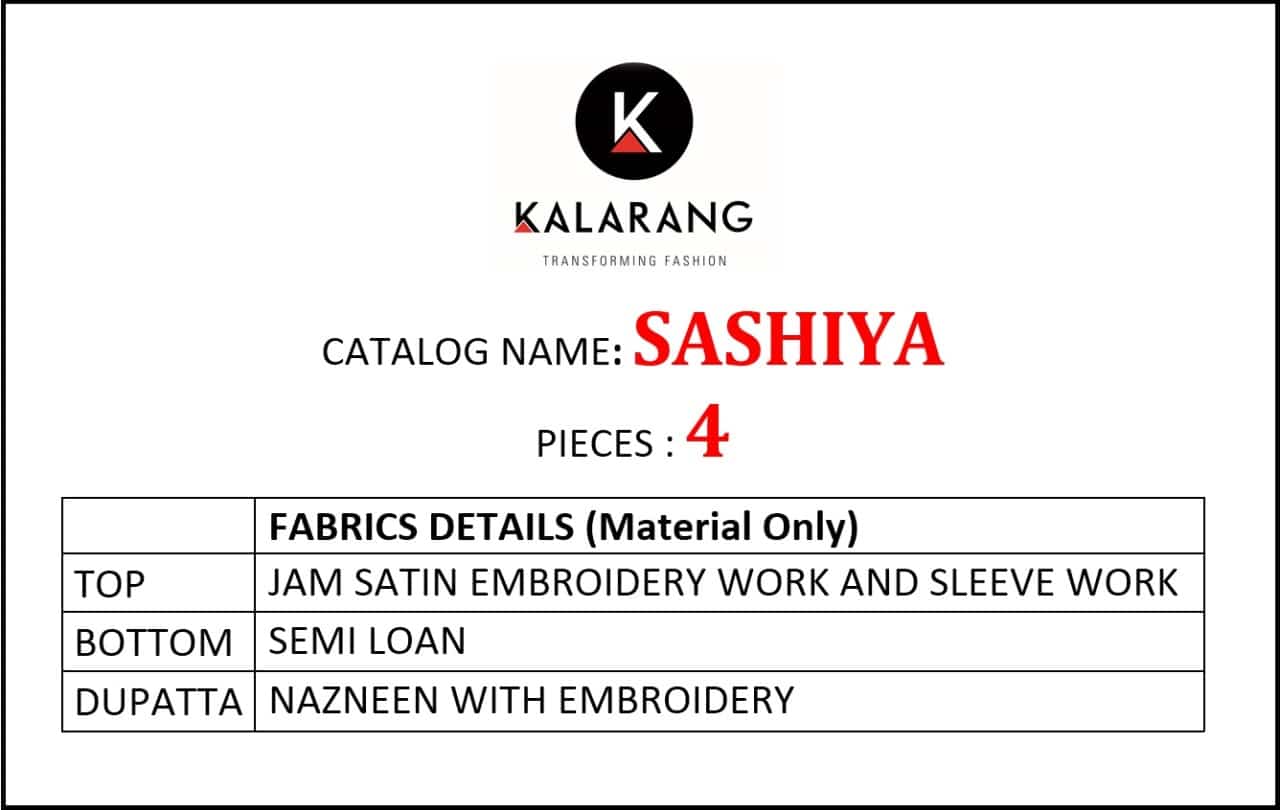 Kalarang creation sashiya embroidered salwar suits Material at wholesale prices