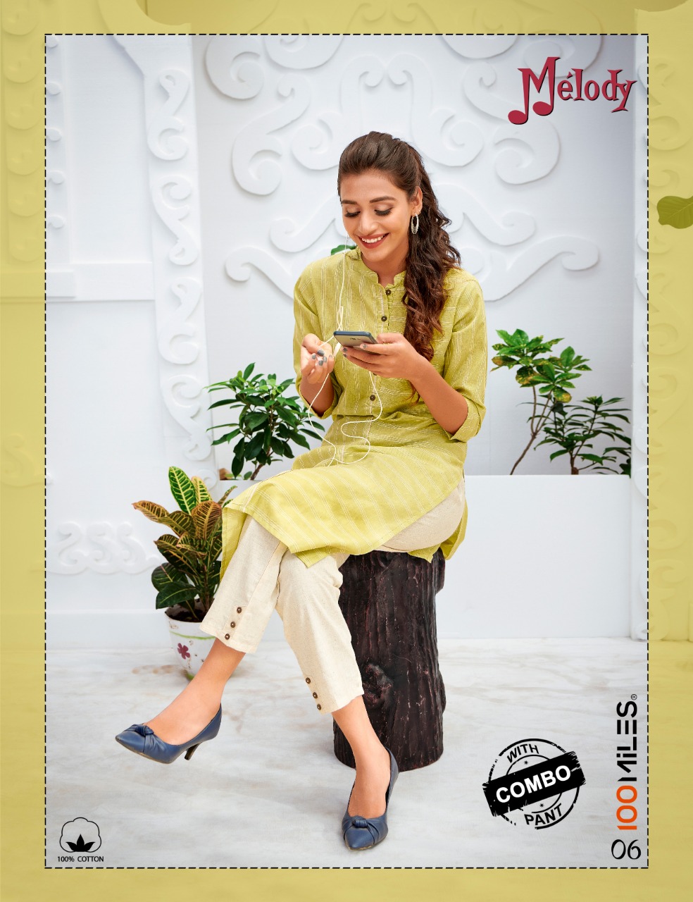 100 miles melody cotton a line kurti with pants at best price online