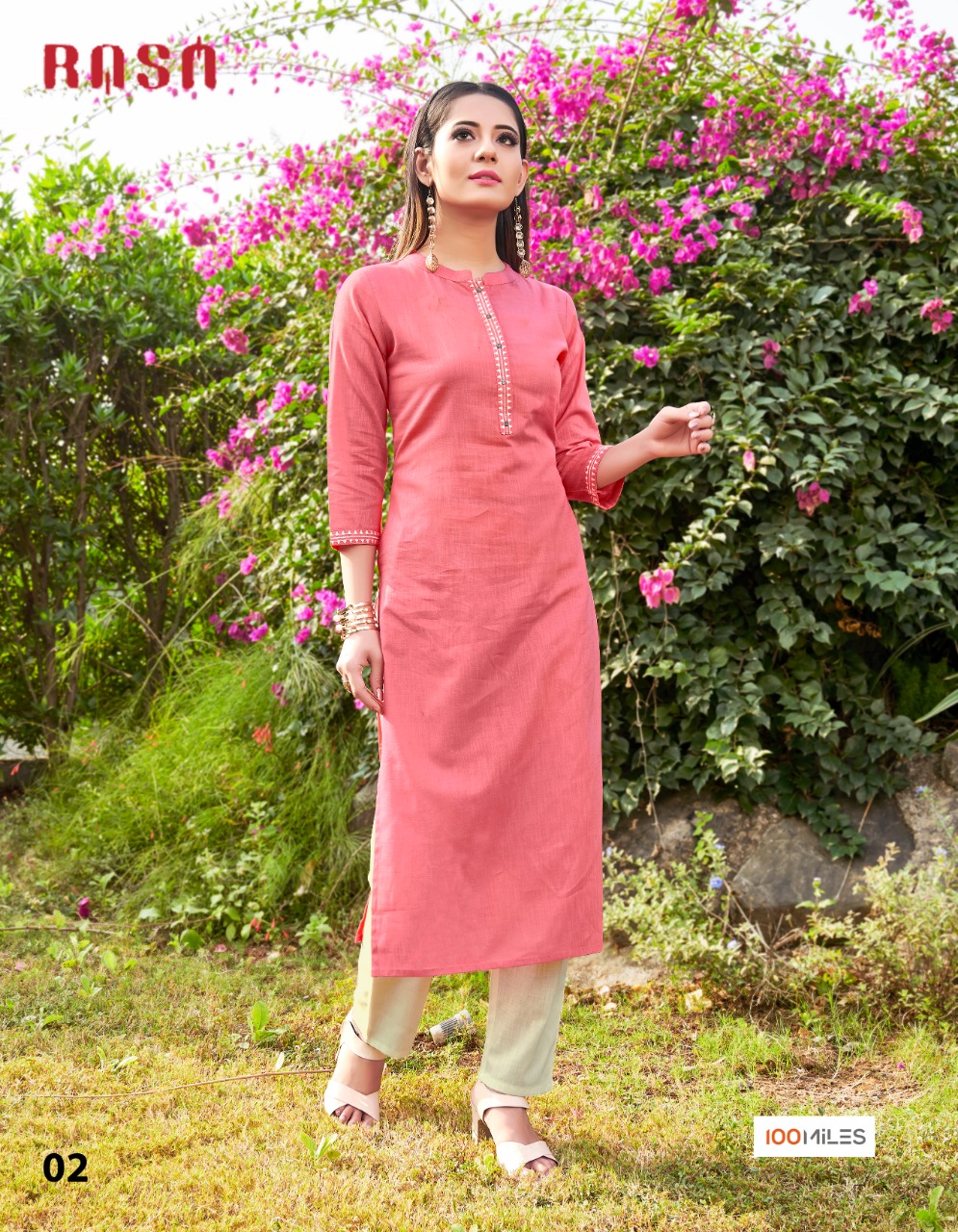 100 miles rasa cotton embroidered kurties at wholesale rate