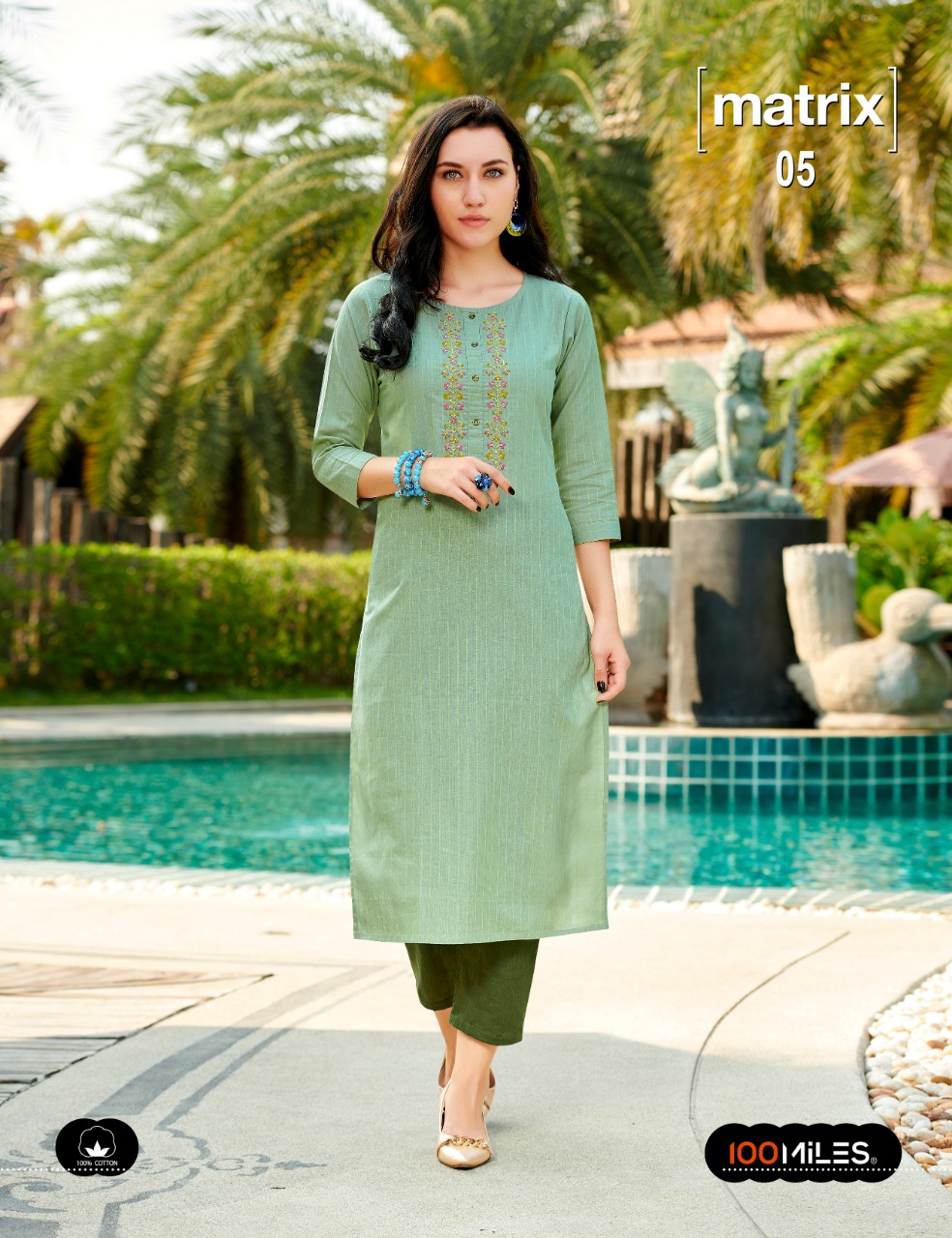 100 miles matrix cotton embroidered beautiful kurties collection at wholesale prices