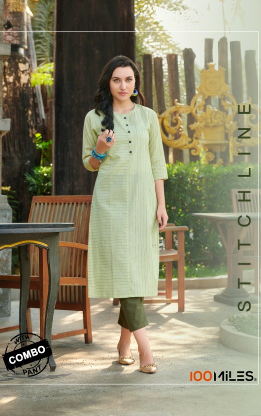 100 Miles stitch line modern Trendy classic style pure cotton Kurties with bottom