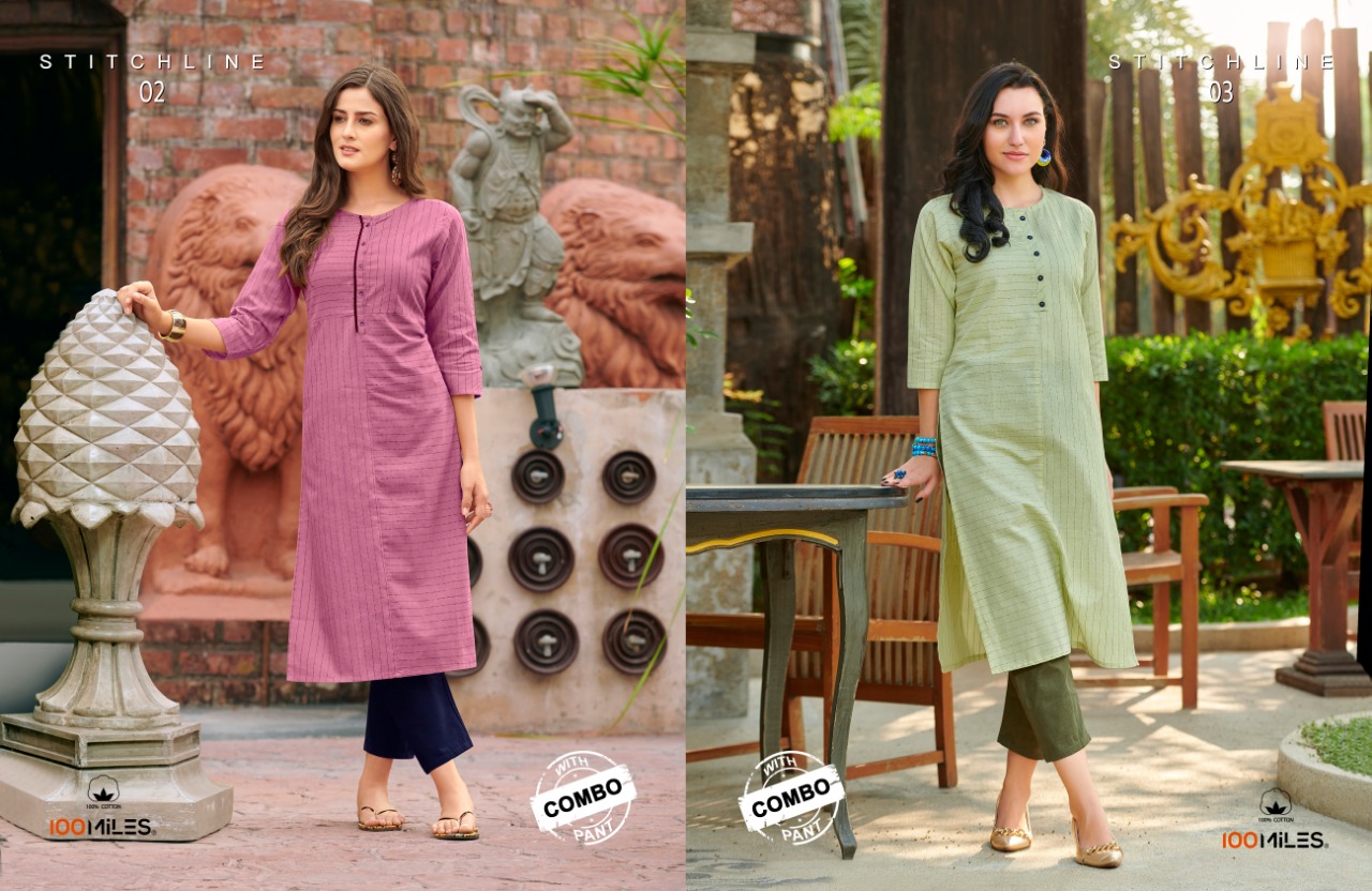 100 Miles stitch line modern Trendy classic style pure cotton Kurties with bottom