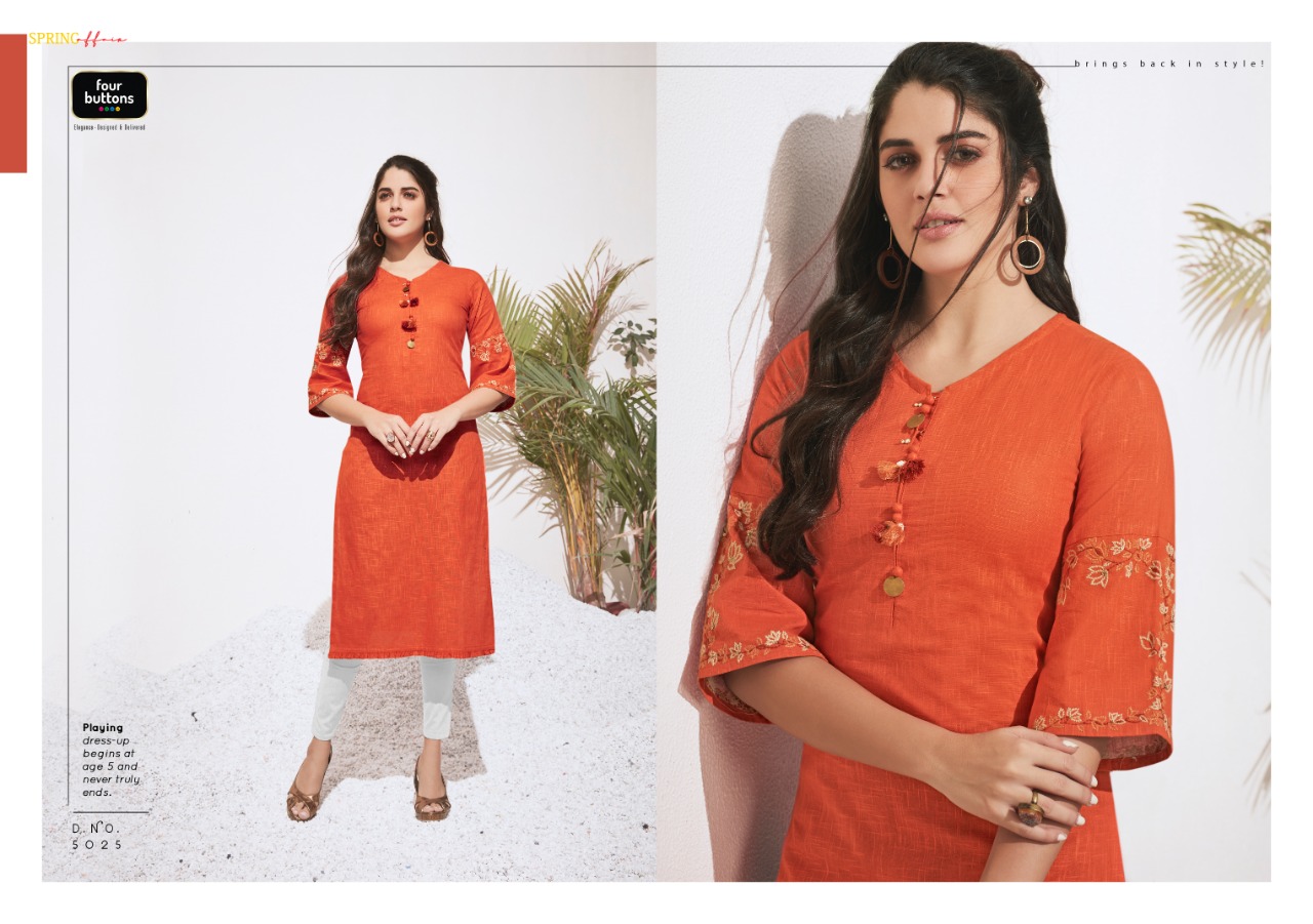 Four buttons colors 3 fancy daily wear casual summer kurties outfit at best rate
