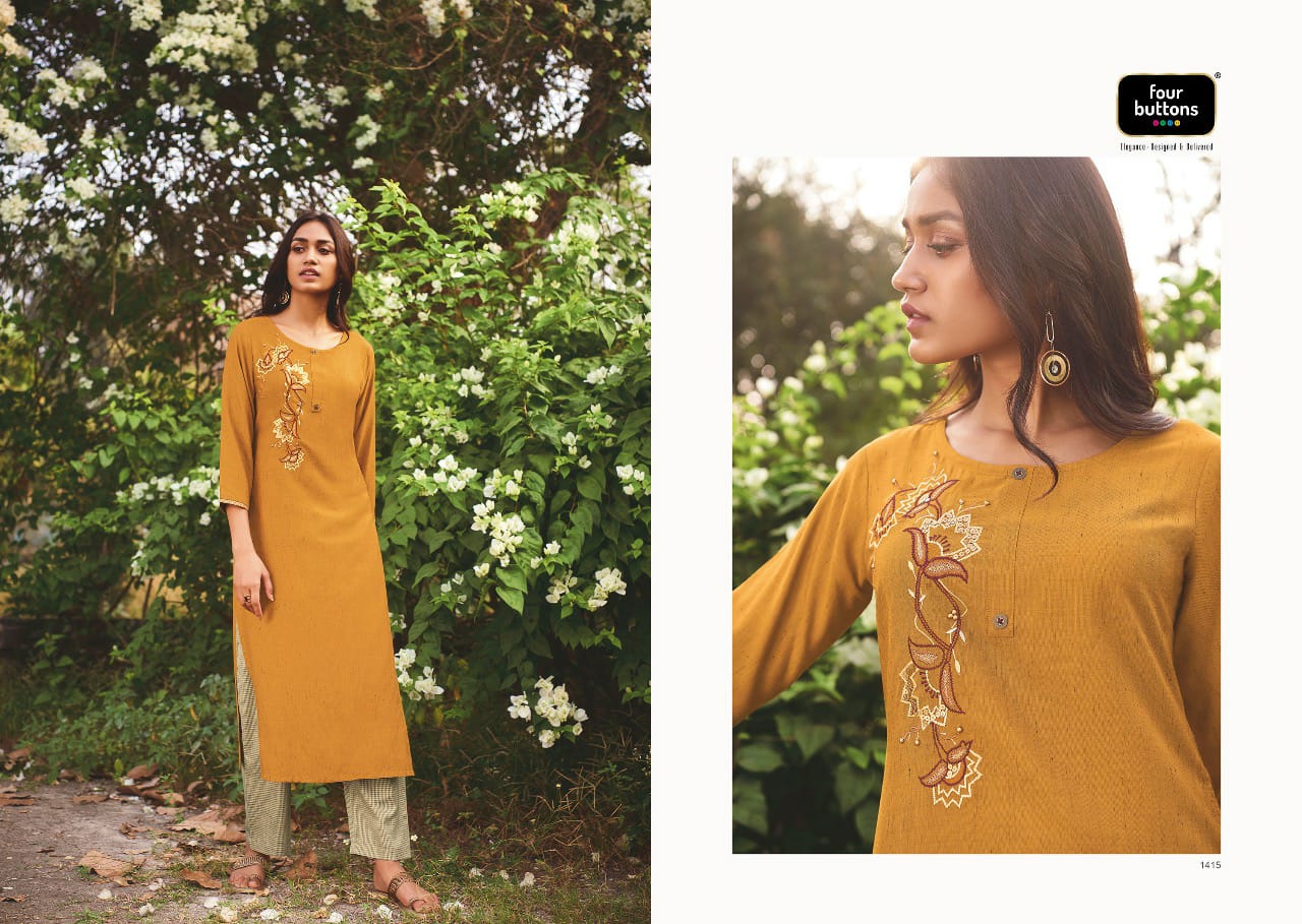 Four buttons iris beautiful kurties with bottom collection at wholesale price