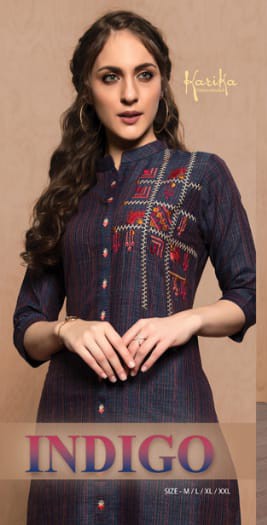 Karika Indigo Cotton Handloom with beautiful Embroidery kurti catalog