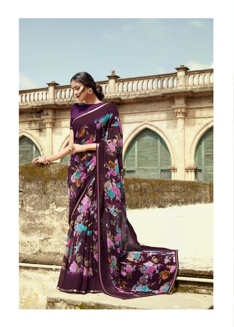 Kashvi inayat colourful printed chiffon saree at wholesale rate