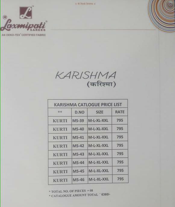 laxmipati karishma authentic fabric kurti catalog
