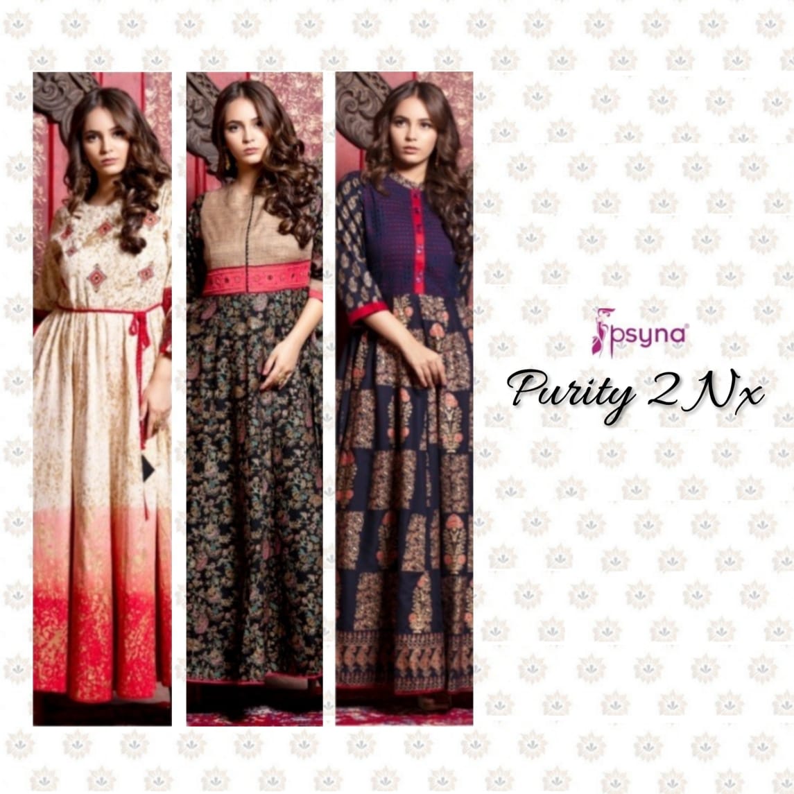 Psyna tex purity vol 2 nx beautiful long flair gown catalog at wholesale rate