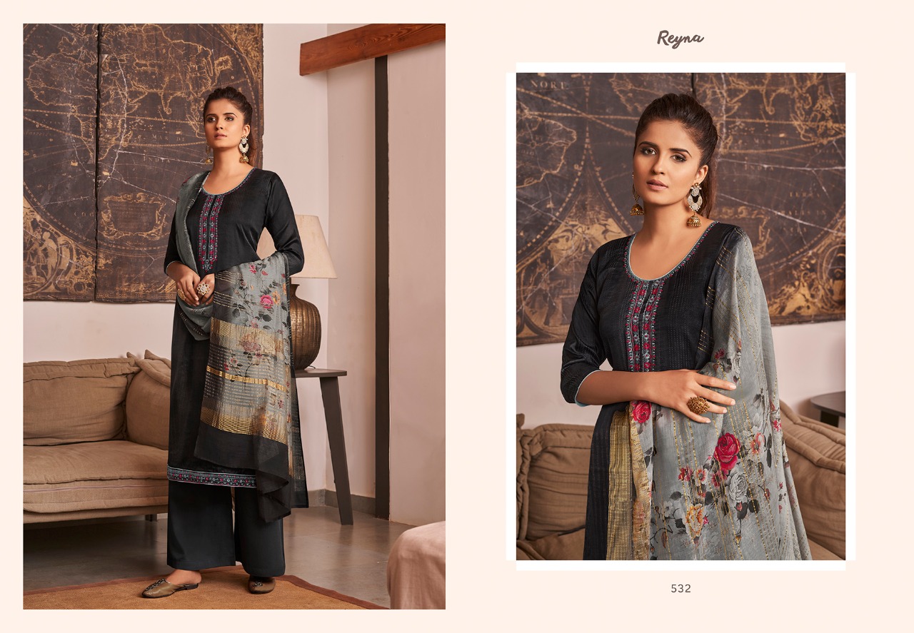 Reyna enigma 2 tusser silk attractive embroidery salwar suit catalog
