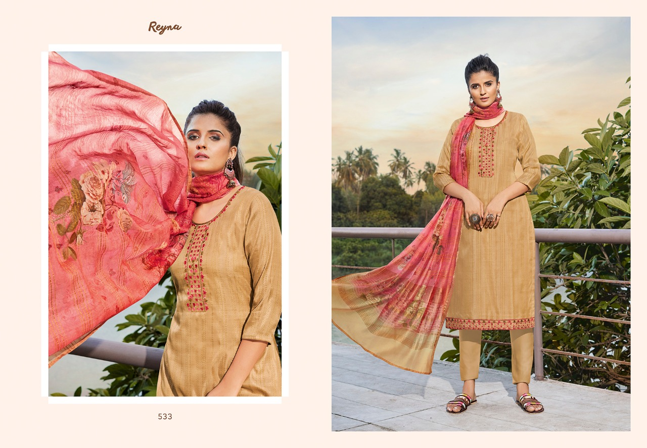 Reyna enigma 2 tusser silk attractive embroidery salwar suit catalog