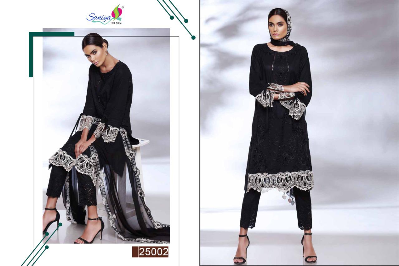 Saniya trendz charizma qara black design dress Material collection