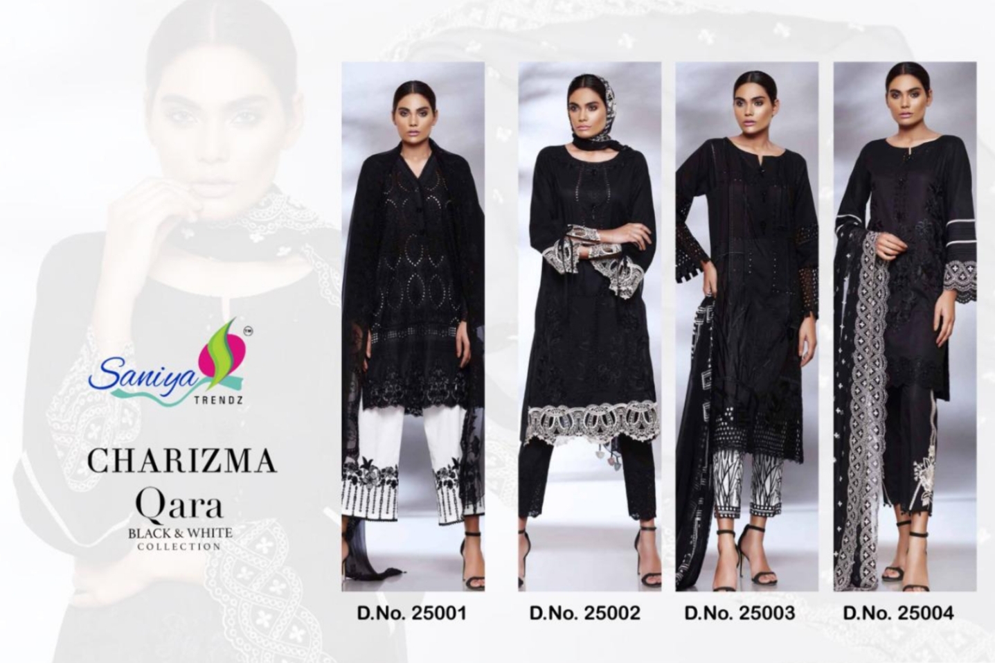 Saniya trendz charizma qara black design dress Material collection