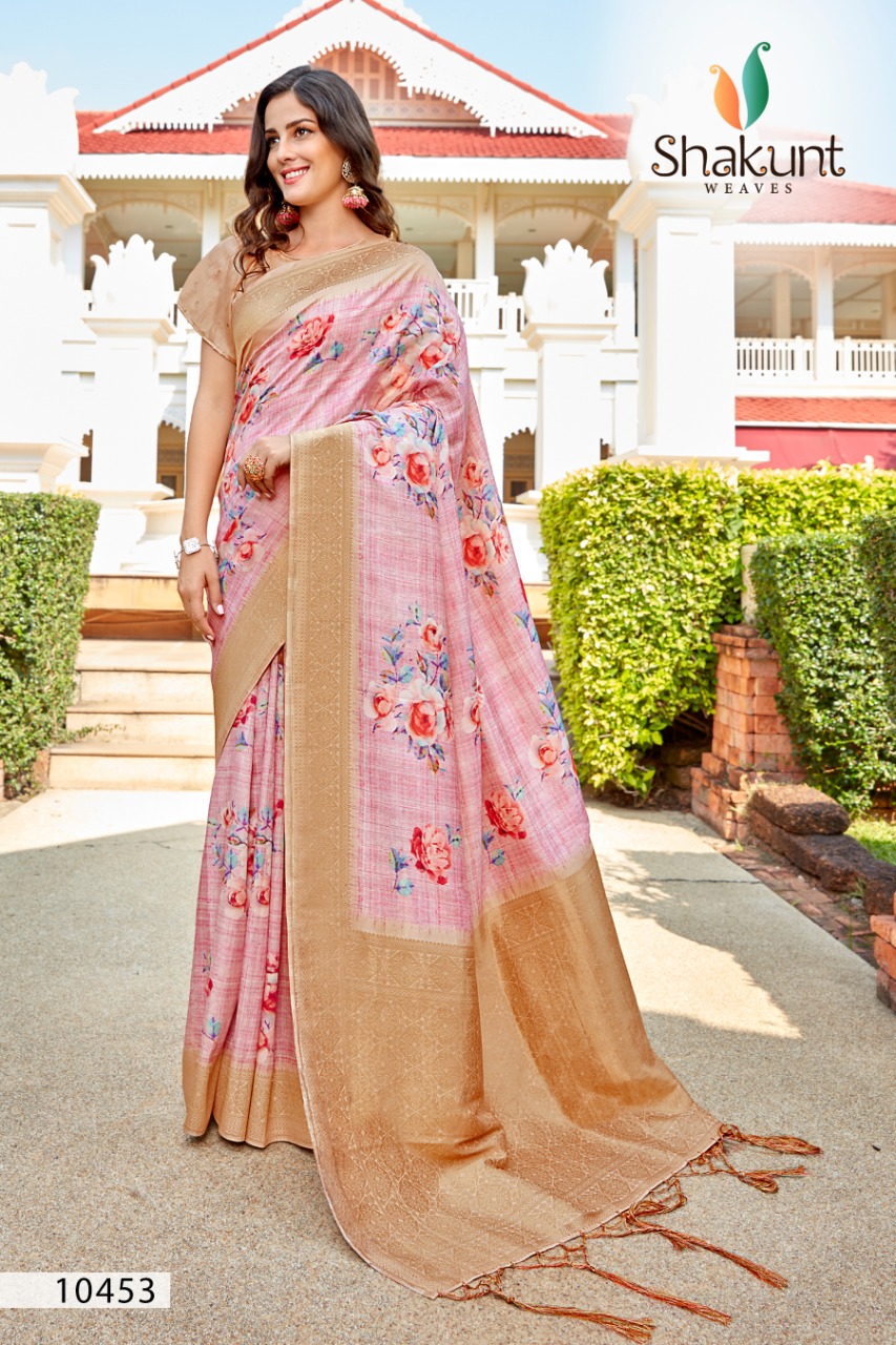 shakunt weaves delicate  silk digital print party wear saree catalog