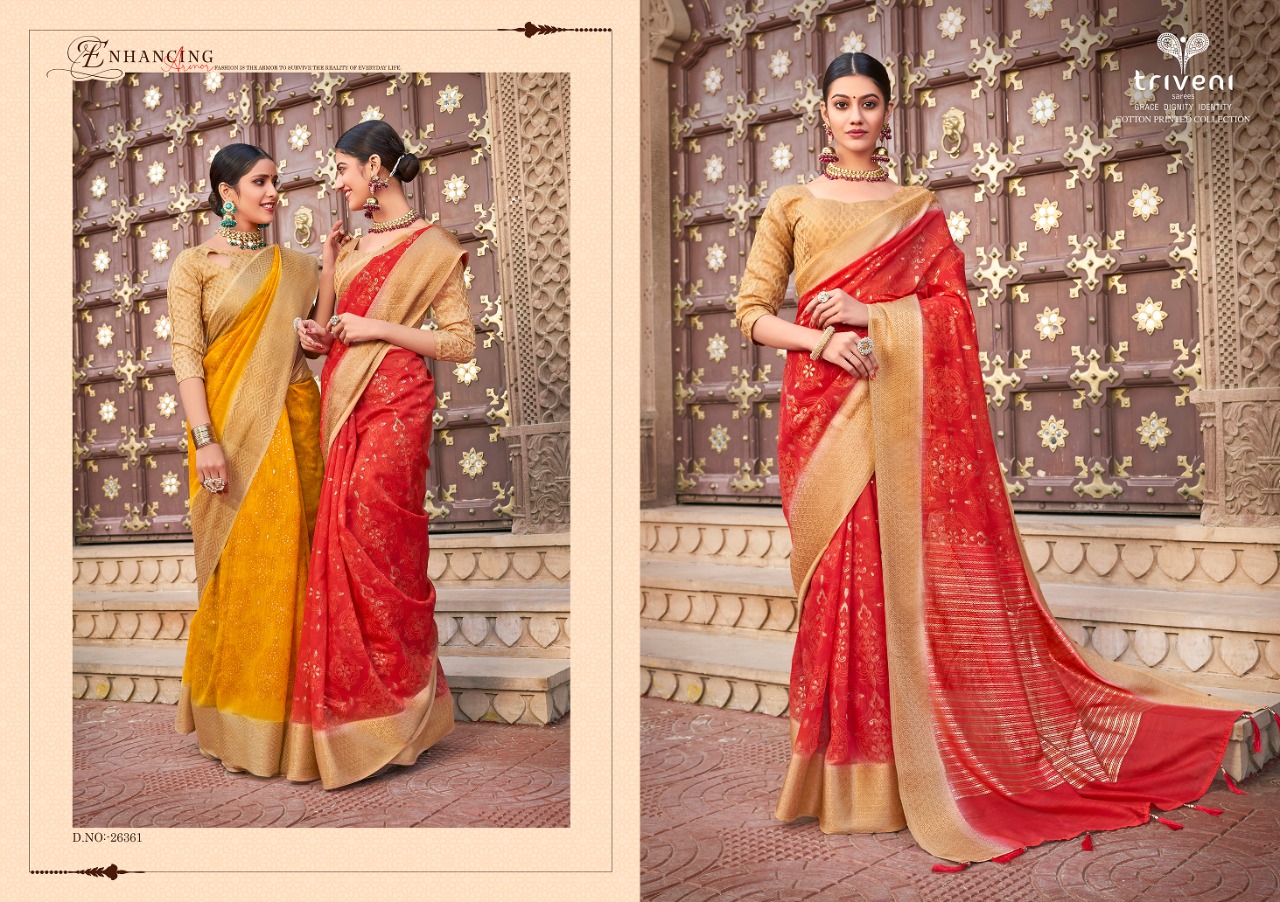 triveni navrangi cotton  print saree catalog
