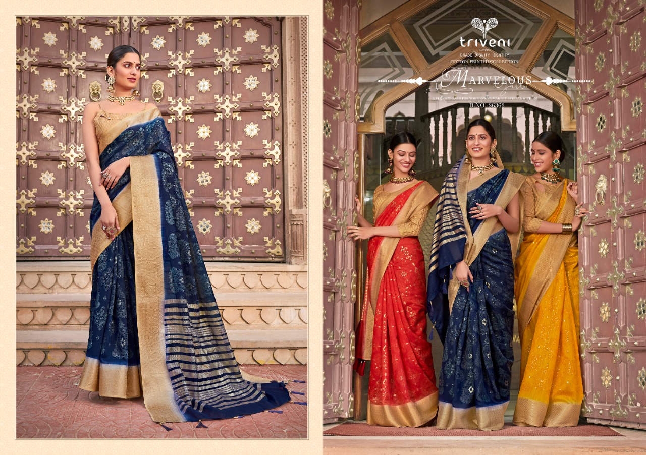 triveni navrangi cotton  print saree catalog