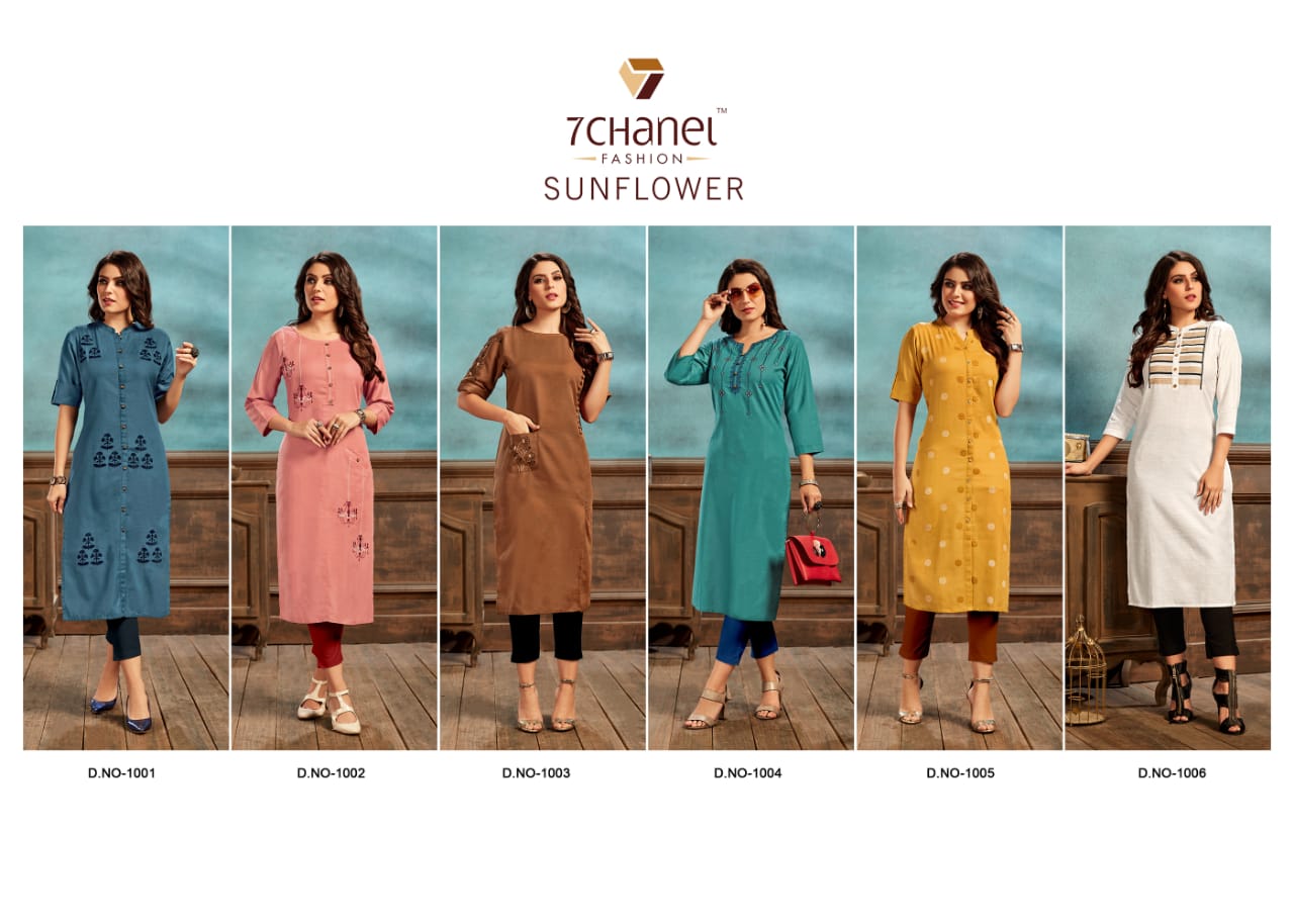 7 chanel sunflower cotton classic trendy look kurti catalog