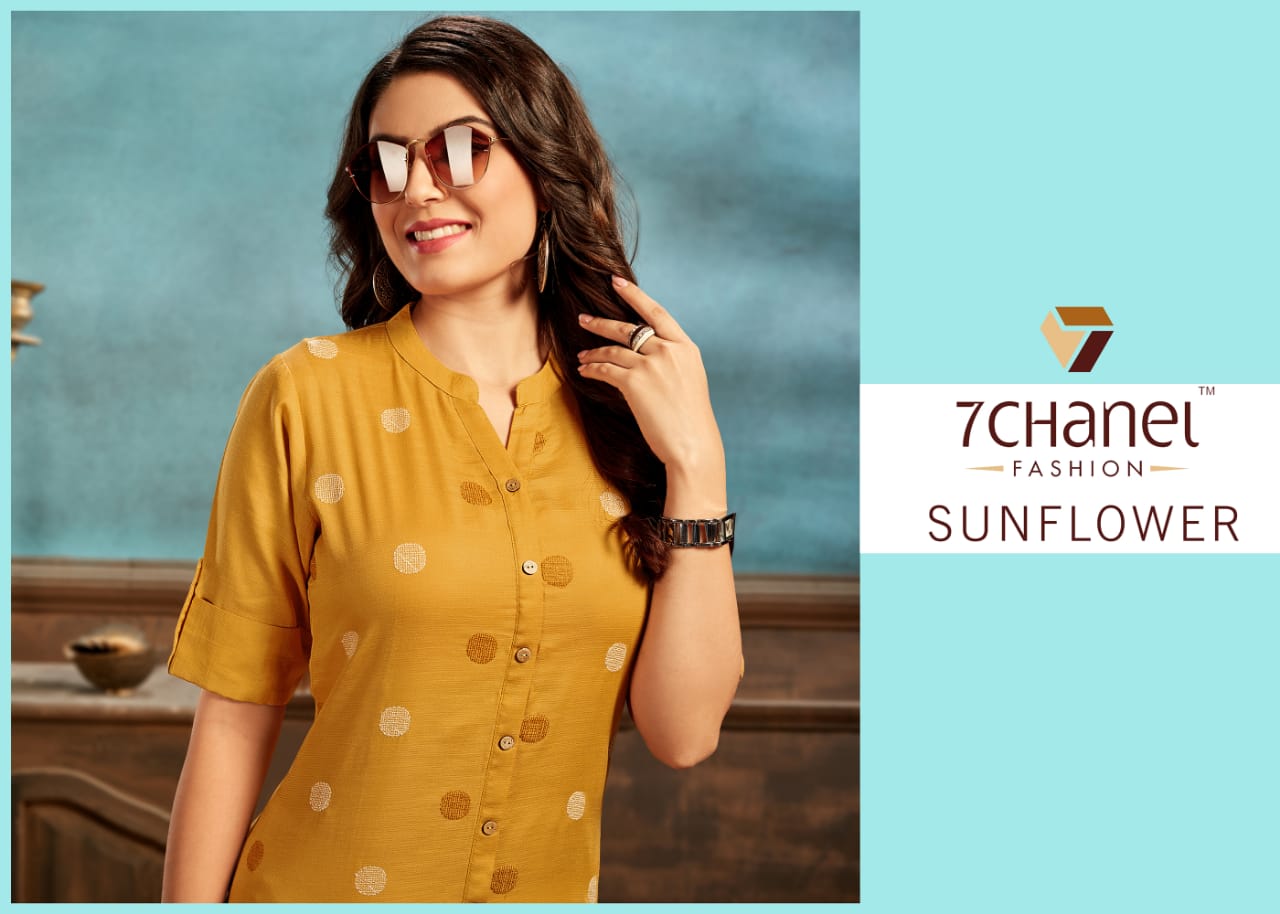 7 chanel sunflower cotton classic trendy look kurti catalog