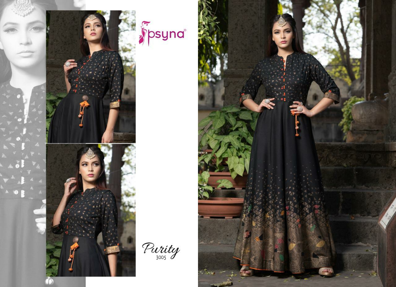 Psyna purity vol 3 foil printed party wear long gowns collection