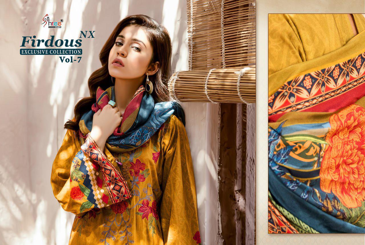 Agree Fab firdous Vol 7 Nx charming and Stylish classy catchy look jam Cotton print Embroided Salwar suits with chiffon Dupatta