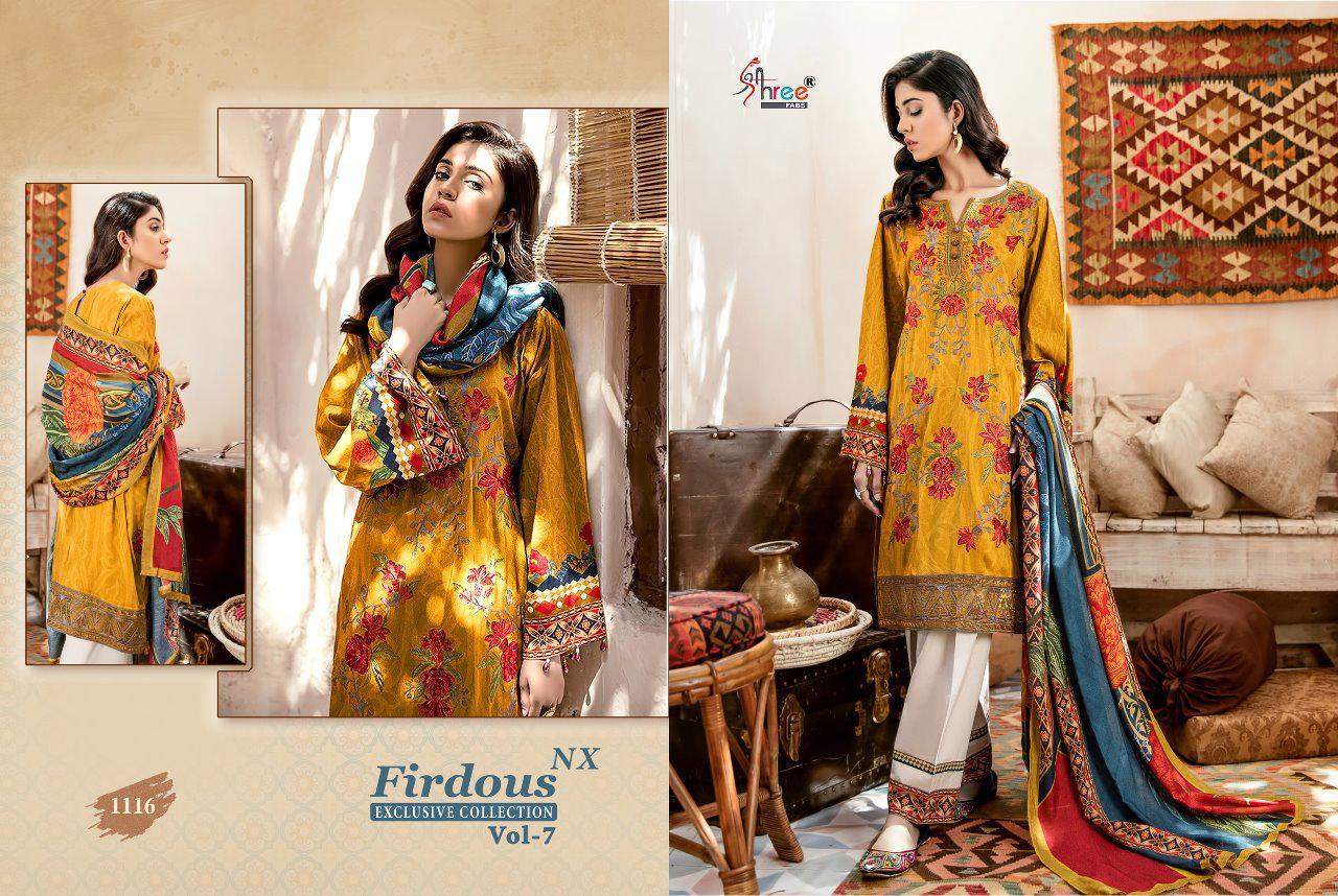 Agree Fab firdous Vol 7 Nx charming and Stylish classy catchy look jam Cotton print Embroided Salwar suits with chiffon Dupatta