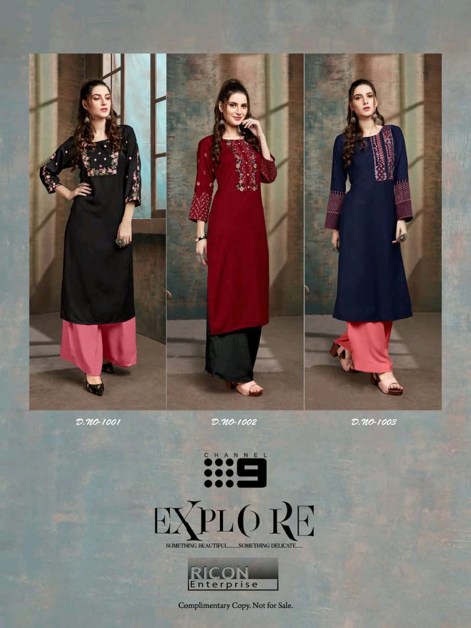 channel 9 chinar rayon arrtactive Embroidery kurti catalog