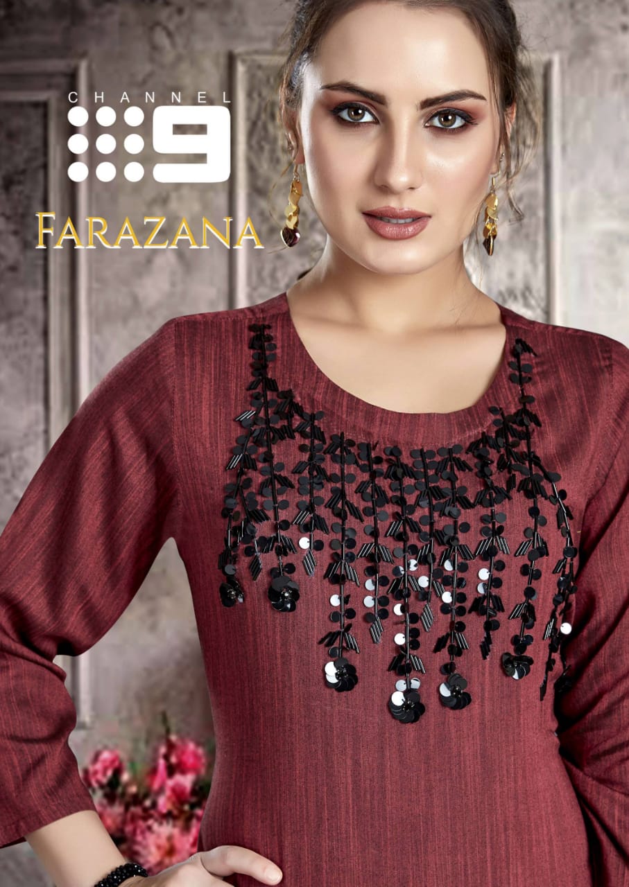channel 9 farazana rayon attractive look kurti catalog