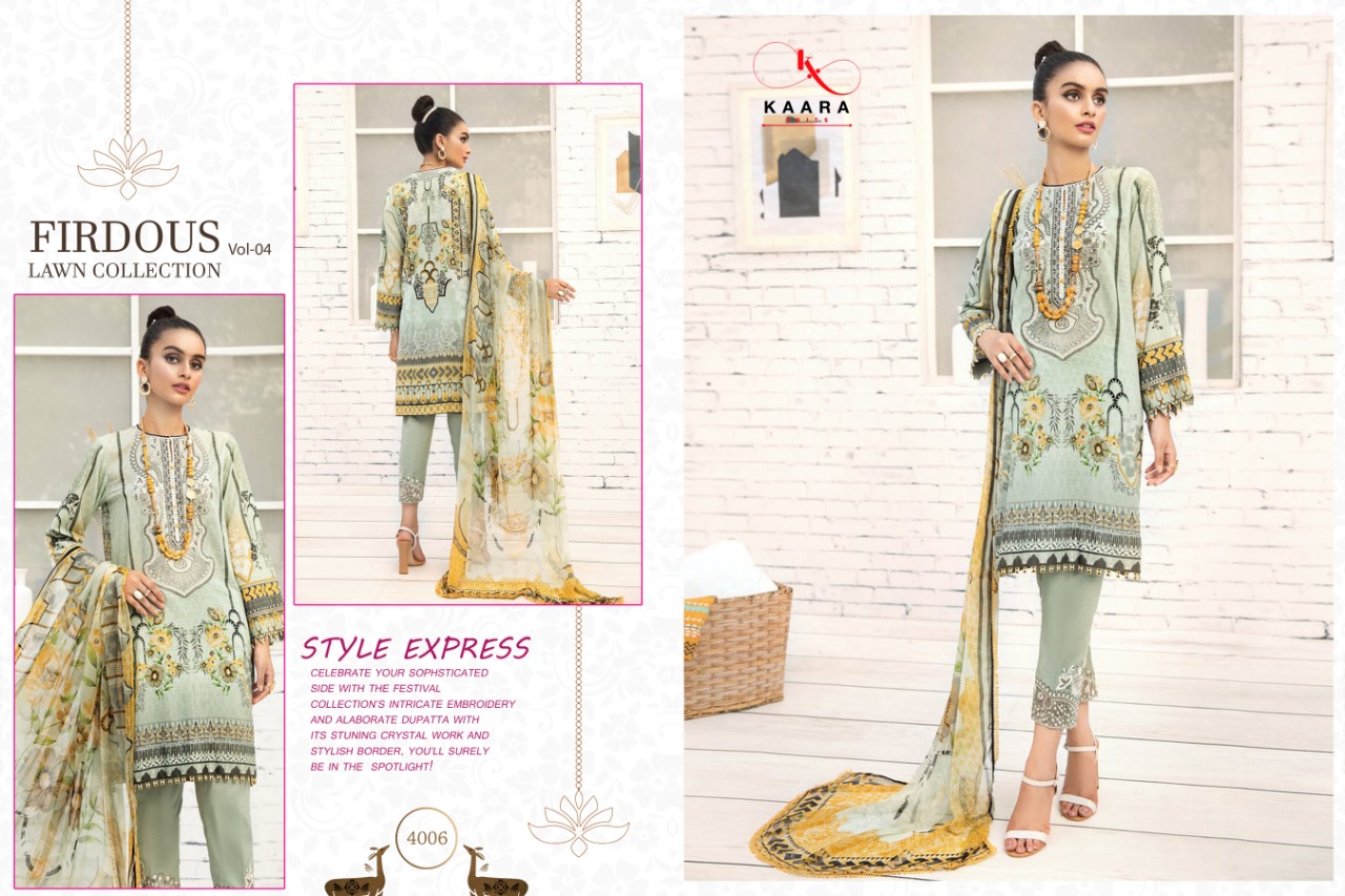 kaara suits Firdous Lawn Collection Vol 4 cotton duptta attractive and stylish Salwar suits catalog