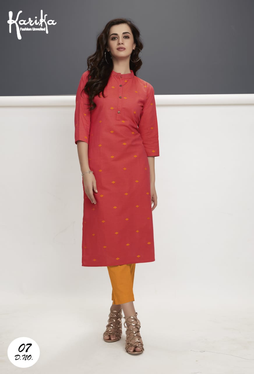 karika weaves 2 cotton catchy look kurti with bottom catalog