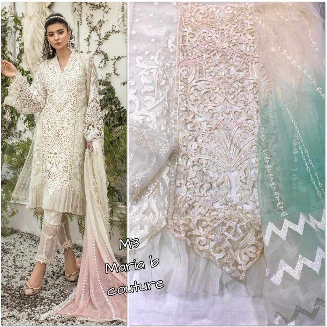 m 3 fashion maria b off white couture  elegant salwar suit catalog