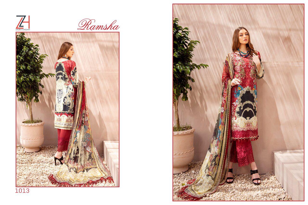 ramsha zaura hasaaan  cotton print with attractive embroidery salwar suit catalog