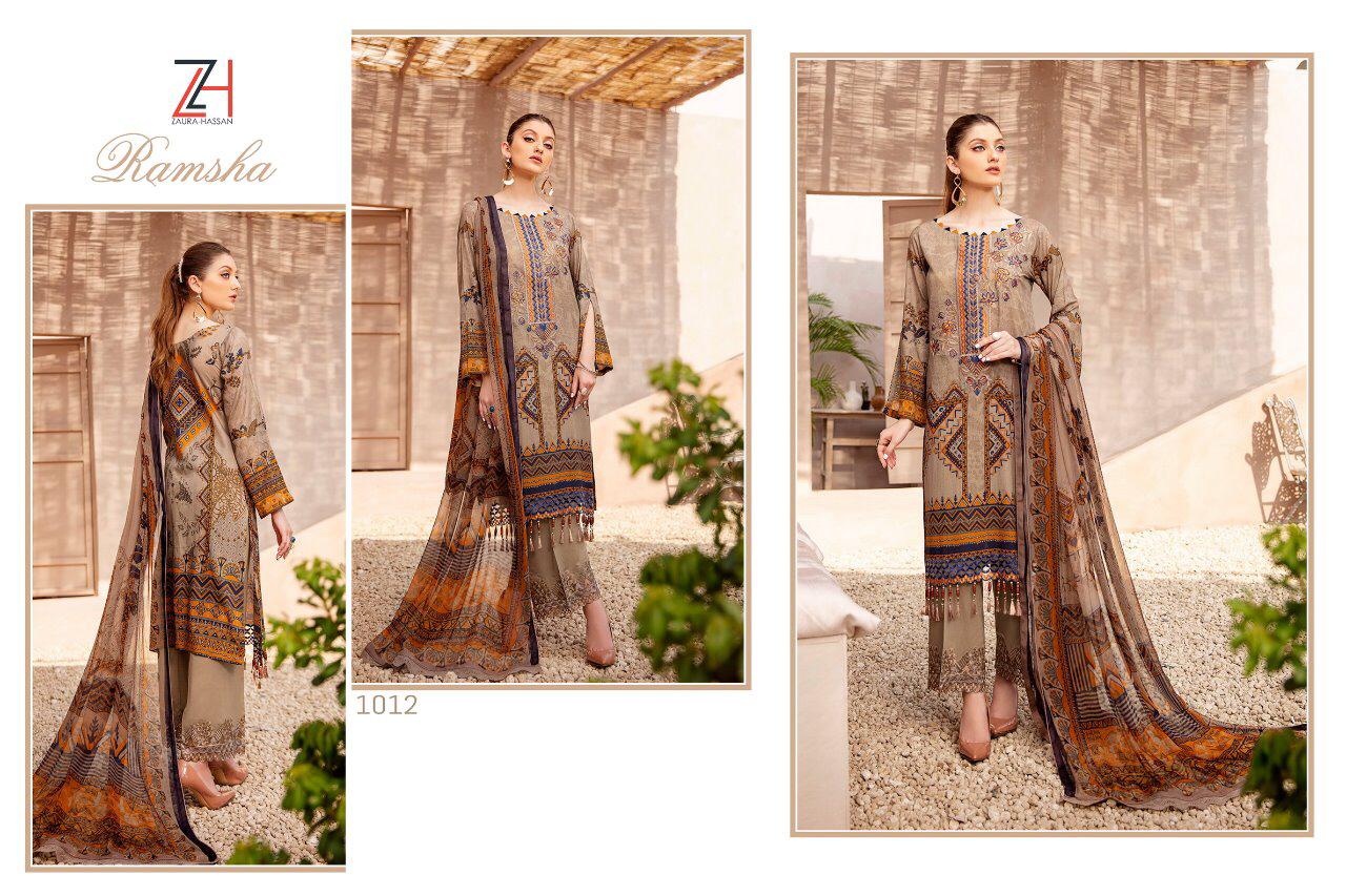 ramsha zaura hasaaan  cotton print with attractive embroidery salwar suit catalog