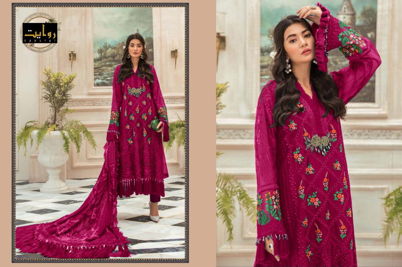 rawayat maria b chiffon eid (colors) collection 2020 georgette attractive embroidery dress Material catalog