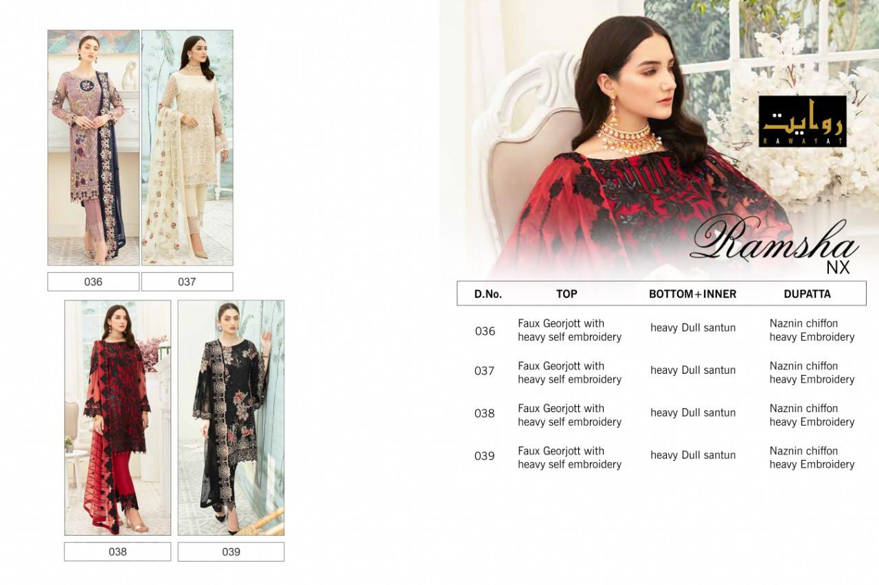 rawayat ramsha Nx Chiffon 2020 georgette authentic fabric salwar suit catalog