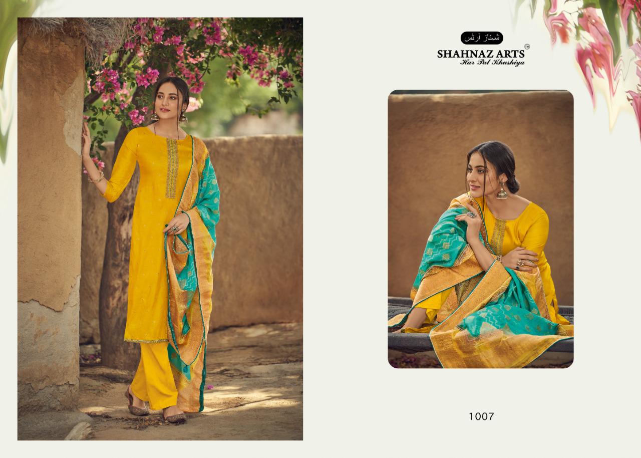 shahnaz arts diyah authentic fabric tussar silk salwar suit catalog