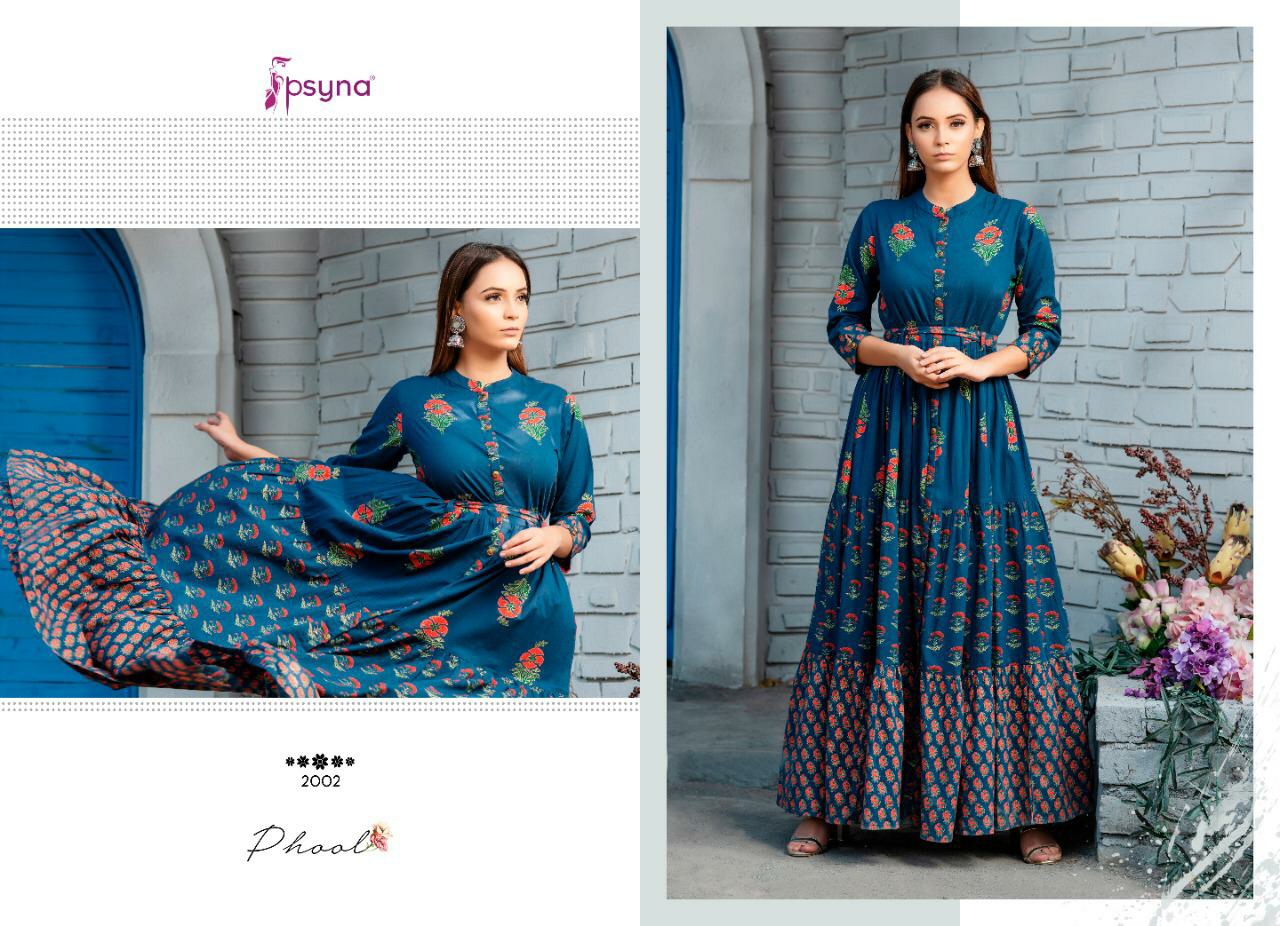 Psyna phool vol 2 beautiful printed party wear long gowns at dealer rate