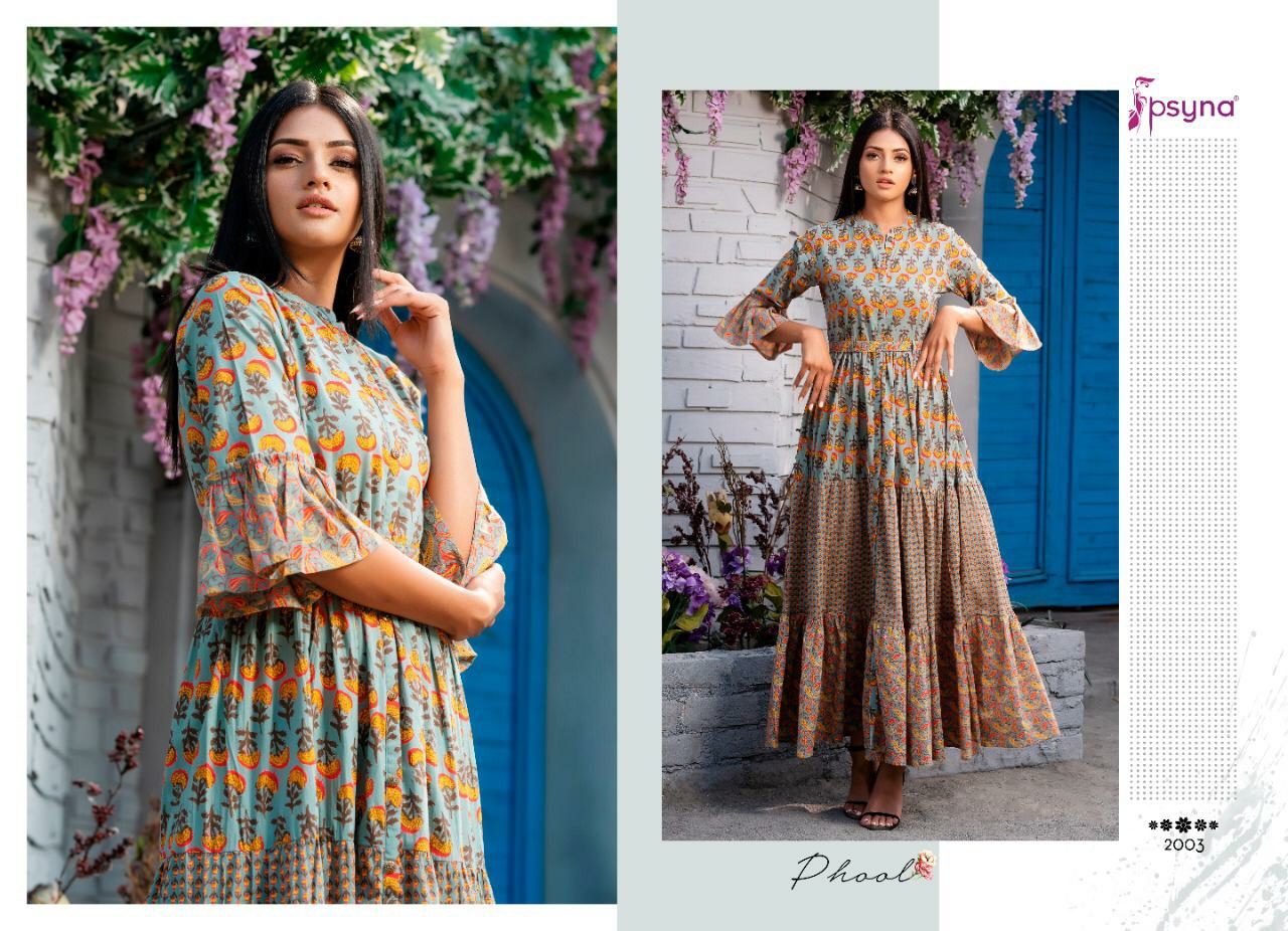 Psyna phool vol 2 beautiful printed party wear long gowns at dealer rate
