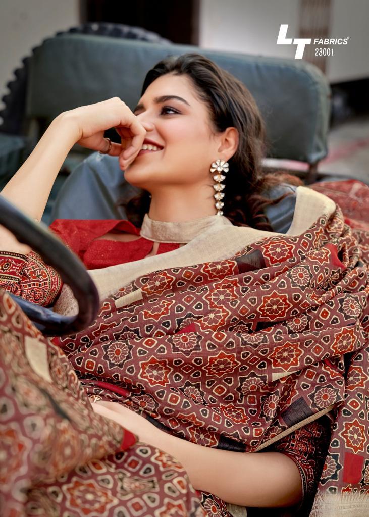 L t  fashion ajrakh silk elegant saree catalog