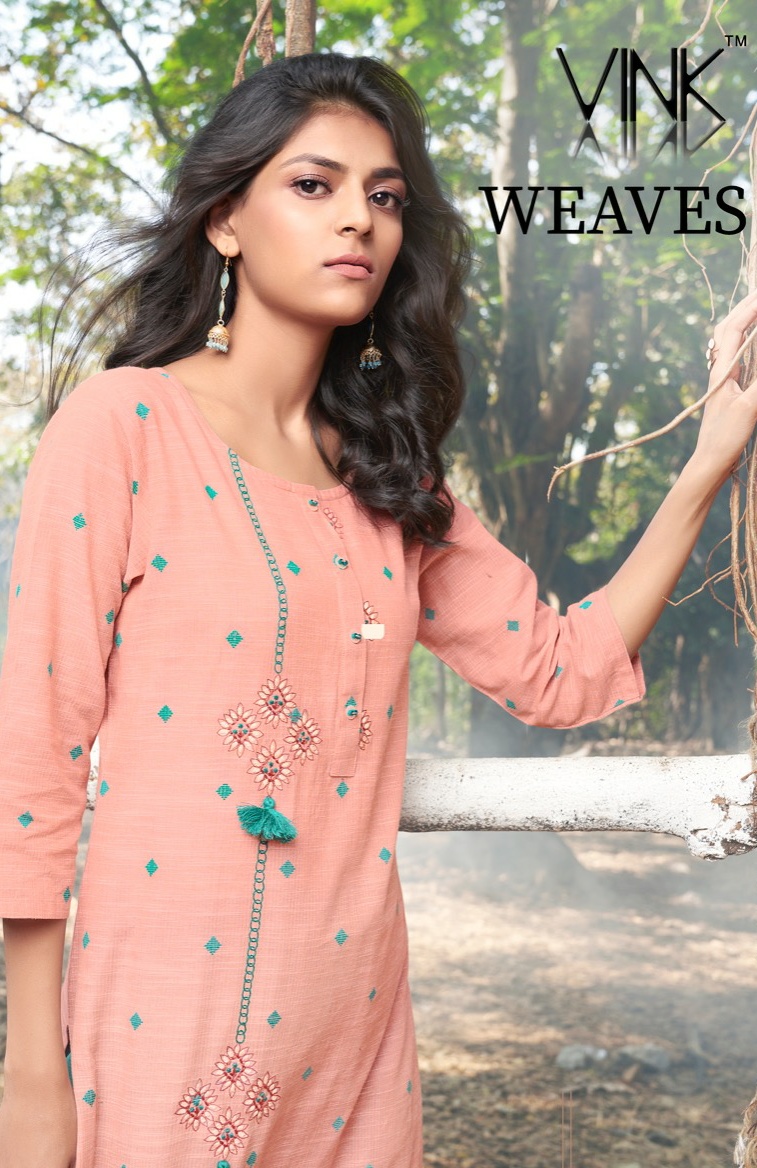Vink weaves Stylish look beautifull Designed Handloom Wooven cotton with handwork Embroided Kurties