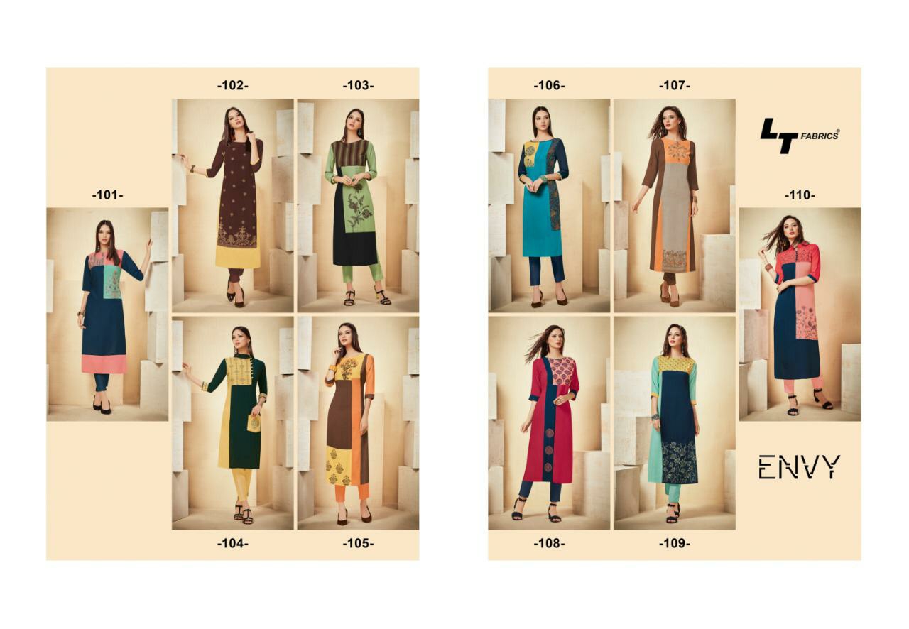 Lt fabrics envy rayon printed straight kurties collection