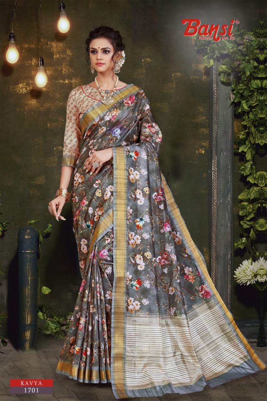 bansi fashion kavya satin exclusive print saree catalog