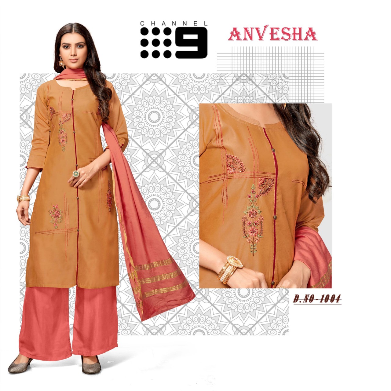 channel 9 anvesha silk authentic Fabric kurti viscose dupatta with bottam catalog