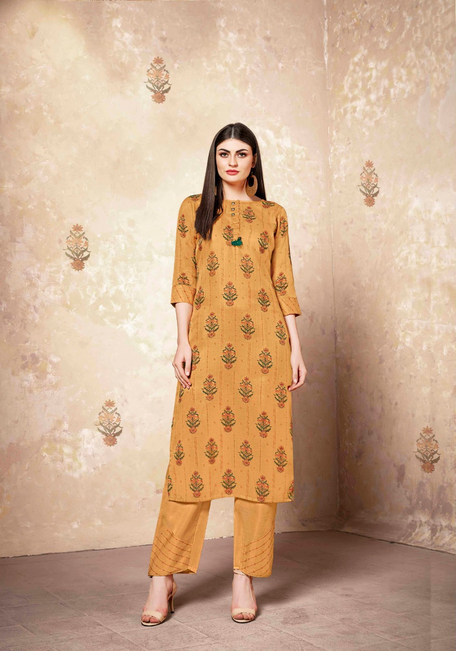 Feminista Westside Linen Satin catchy look kurti with pant catalog