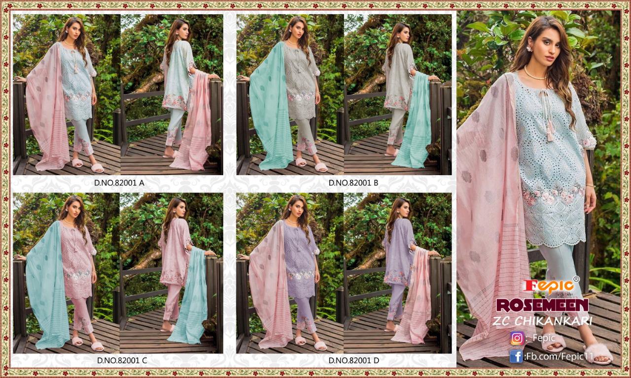 fepic rosemeen zc chikankaari cotton new and modern style salwar suit catalog