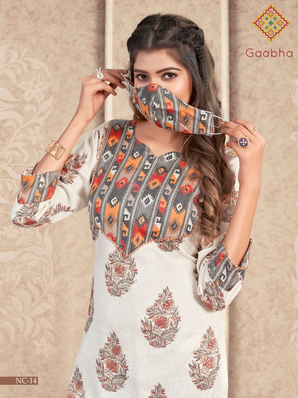 gaabha naycee rayon classic trendy look kurti  pent with mask  catalog