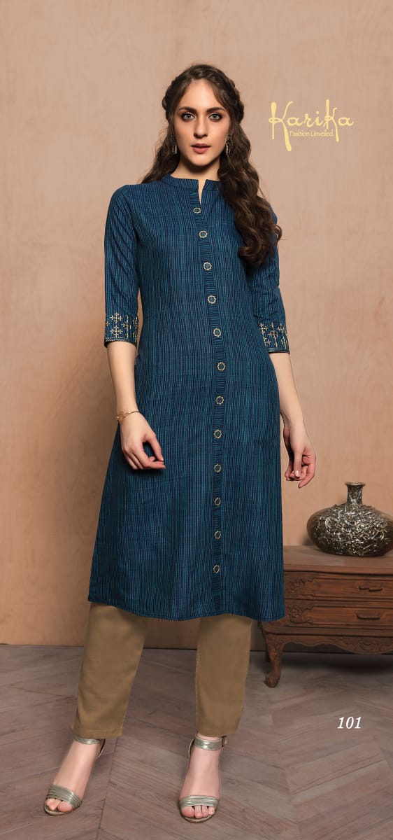 karika indigo cotton  decent  trendy look kurti catalog
