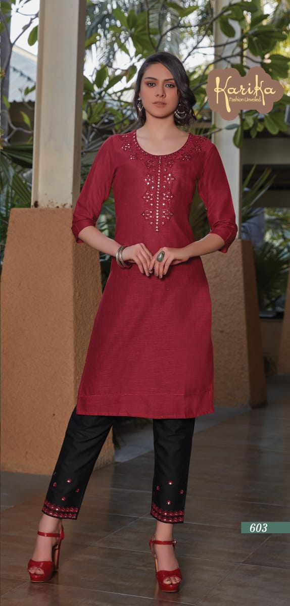 karika rosy cotton afordable price kurti with pant catalog